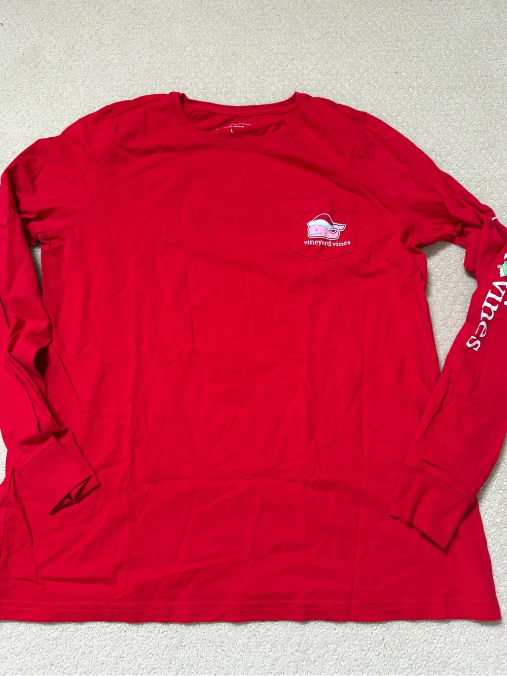 Vineyard Vines Red Long-Sleeve Pocket Tee